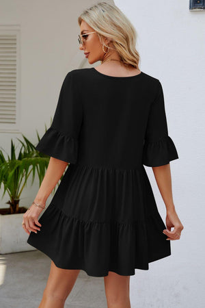 Graceful Sunday Half Sleeve Tiered Mini Dress - MXSTUDIO.COM