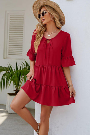 Graceful Sunday Half Sleeve Tiered Mini Dress - MXSTUDIO.COM