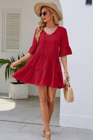 Graceful Sunday Half Sleeve Tiered Mini Dress - MXSTUDIO.COM