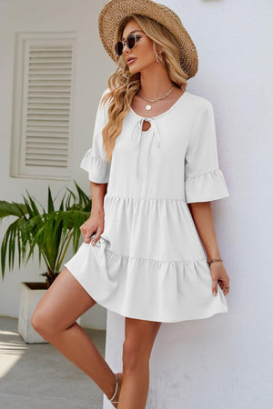 Graceful Sunday Half Sleeve Tiered Mini Dress - MXSTUDIO.COM