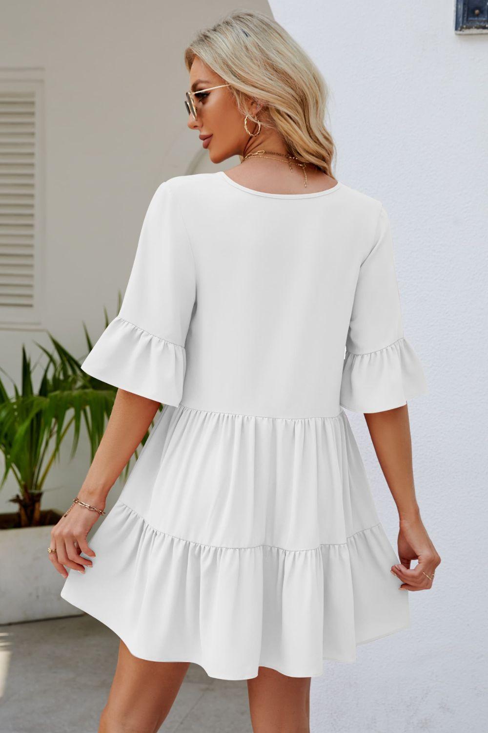 Graceful Sunday Half Sleeve Tiered Mini Dress - MXSTUDIO.COM