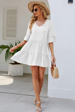 Graceful Sunday Half Sleeve Tiered Mini Dress - MXSTUDIO.COM