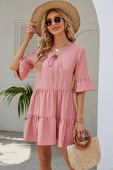 Graceful Sunday Half Sleeve Tiered Mini Dress - MXSTUDIO.COM