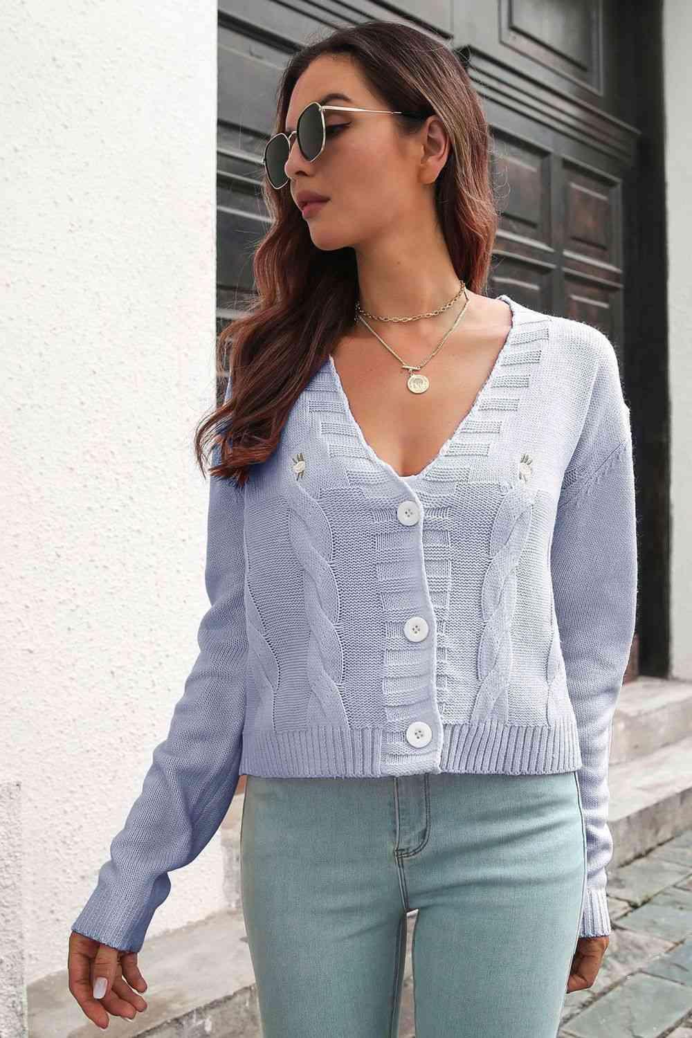 Graceful Warmth Button Down Cable Knit Cardigan - MXSTUDIO.COM