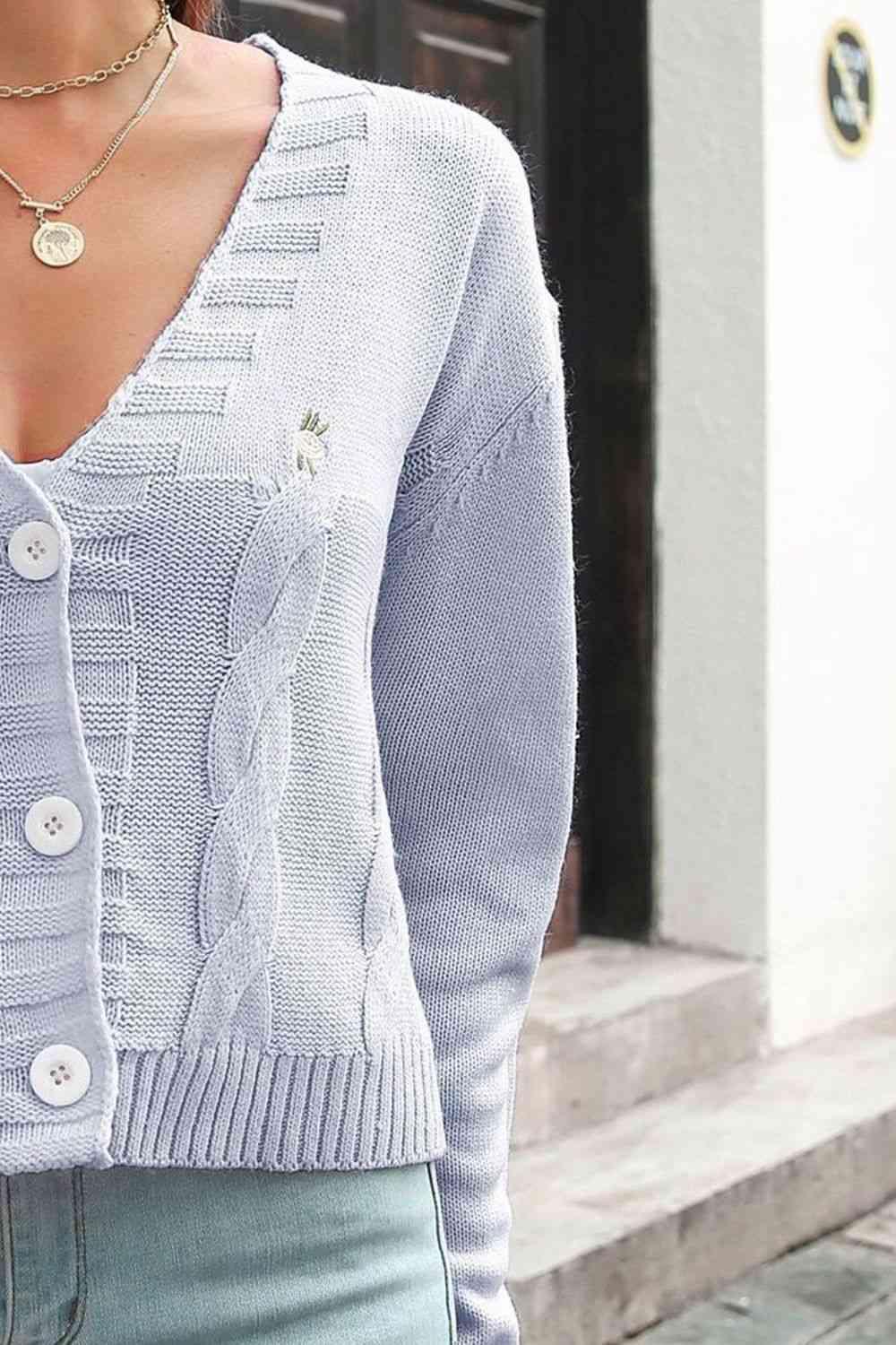 Graceful Warmth Button Down Cable Knit Cardigan - MXSTUDIO.COM