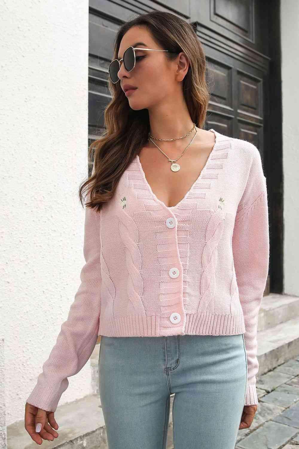 Graceful Warmth Button Down Cable Knit Cardigan - MXSTUDIO.COM