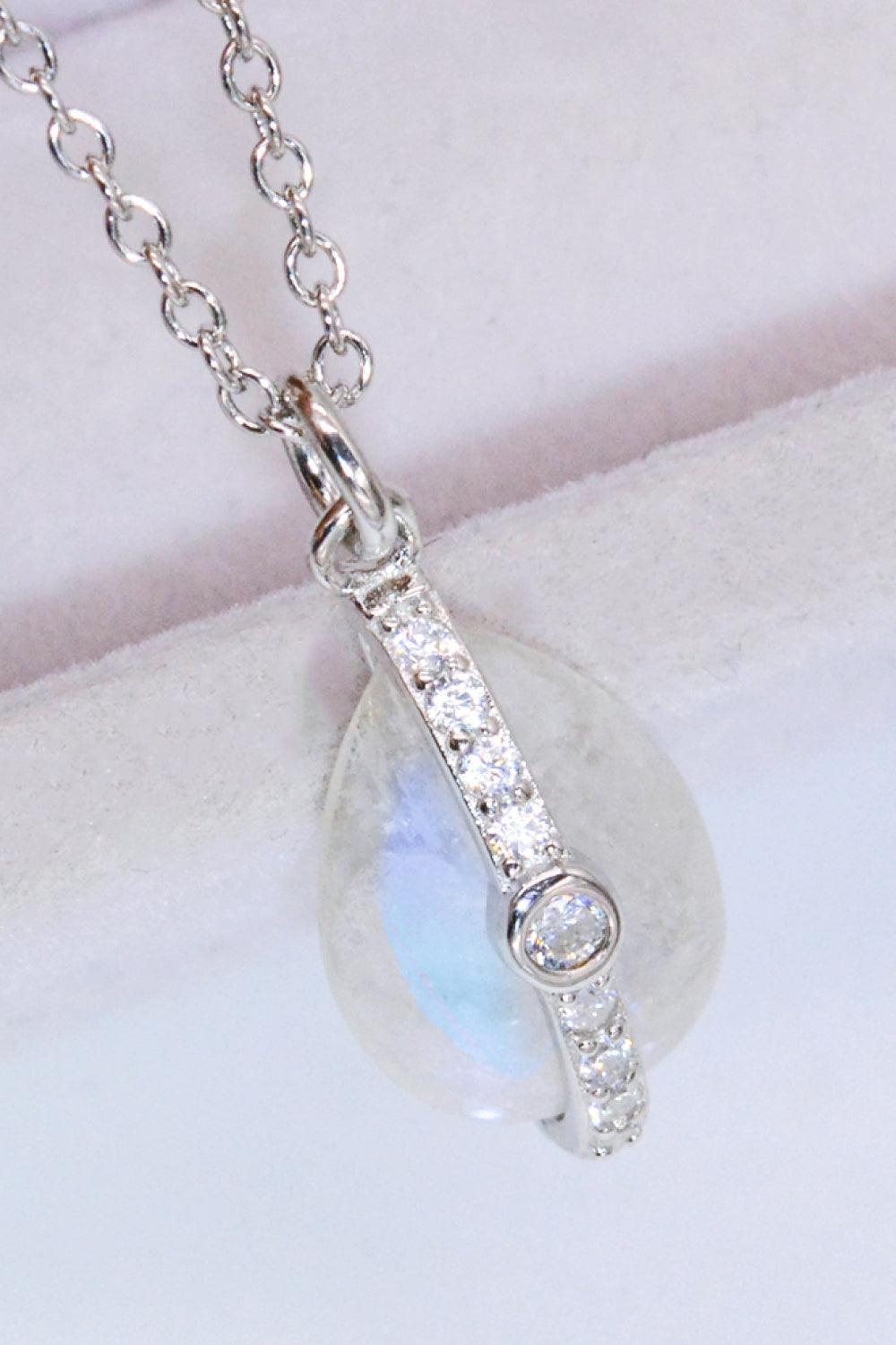 Graceful Zircon Accent Natural Moonstone Pendant Necklace - MXSTUDIO.COM