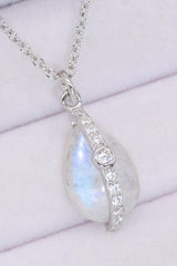 Graceful Zircon Accent Natural Moonstone Pendant Necklace - MXSTUDIO.COM