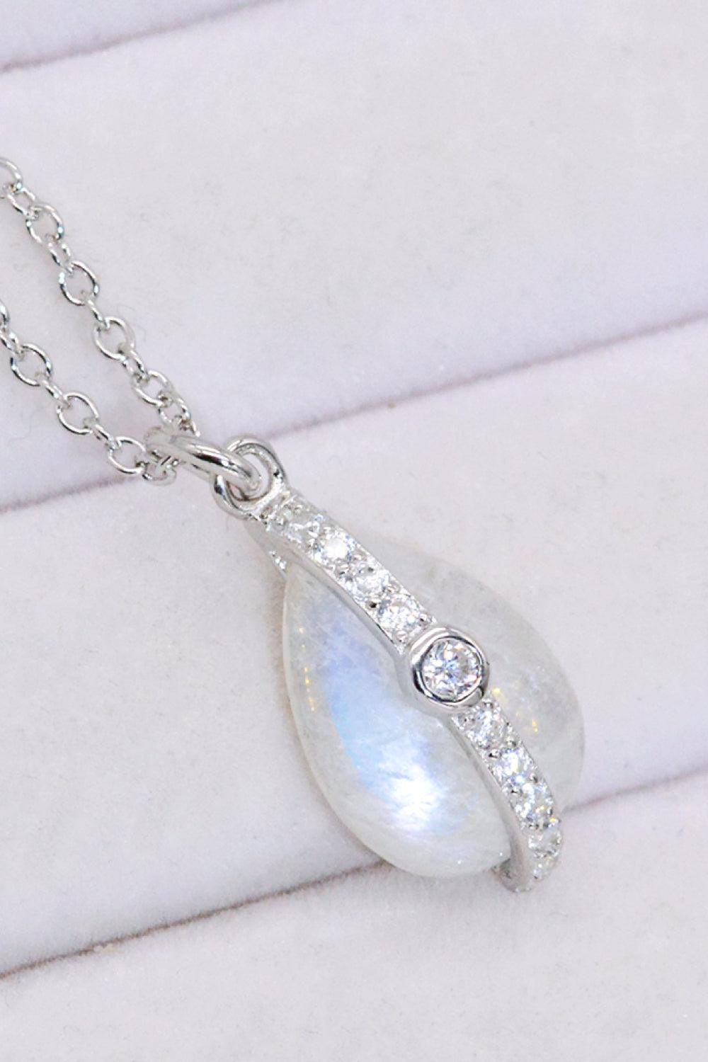 Graceful Zircon Accent Natural Moonstone Pendant Necklace - MXSTUDIO.COM