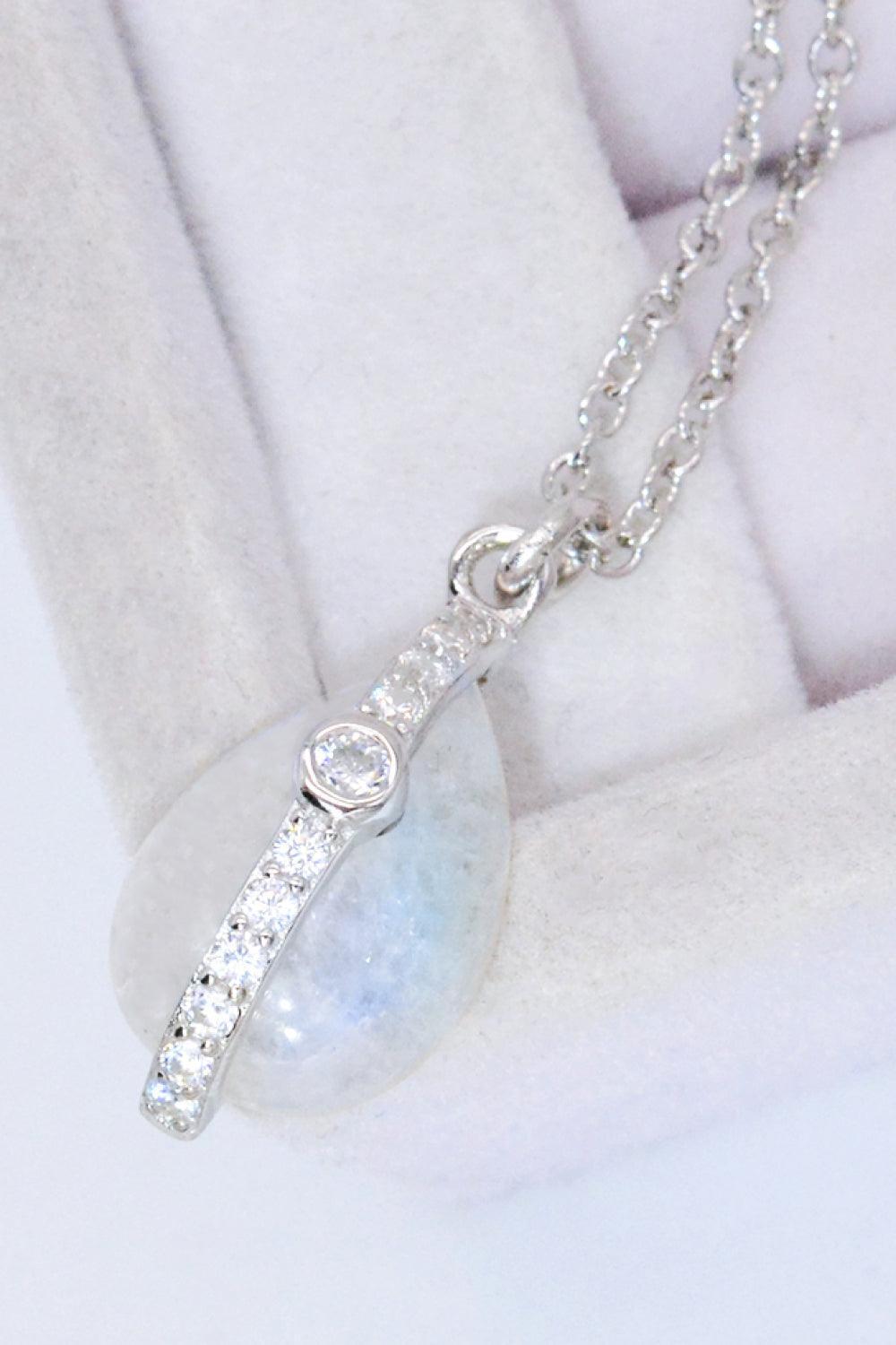 Graceful Zircon Accent Natural Moonstone Pendant Necklace - MXSTUDIO.COM