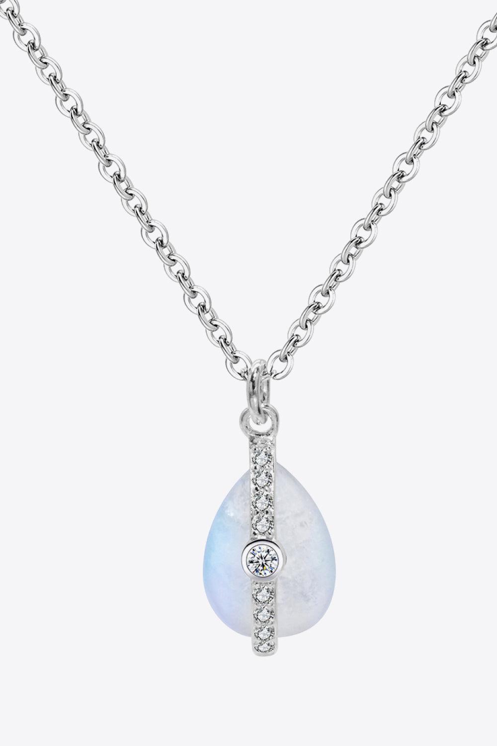 Graceful Zircon Accent Natural Moonstone Pendant Necklace - MXSTUDIO.COM