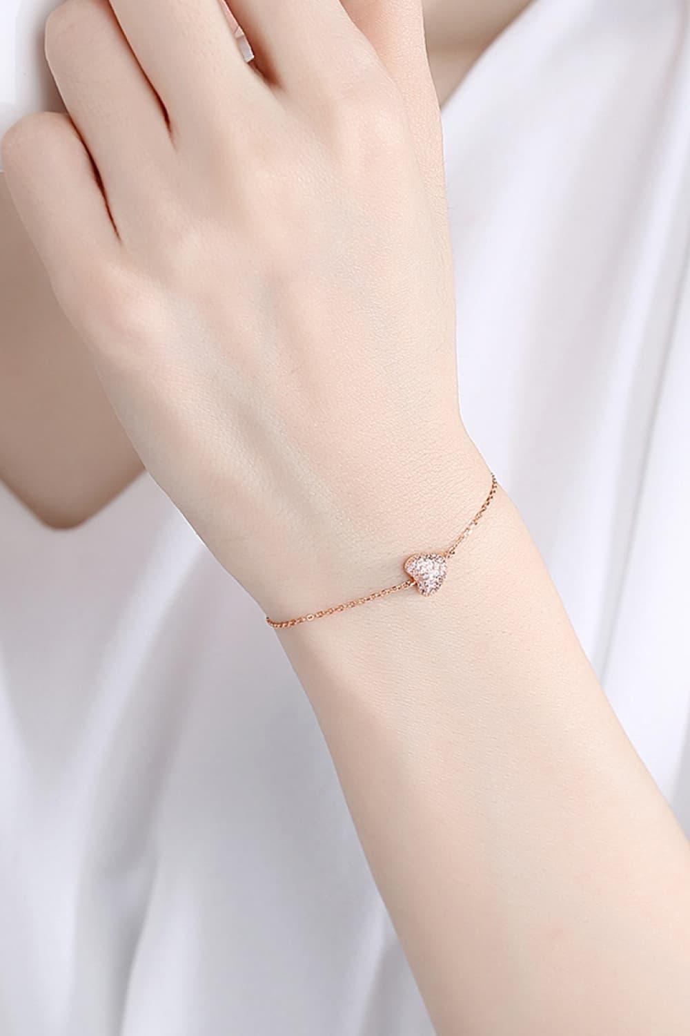 Graceful Zircon Heart Accent 925 Sterling Silver Bracelet - MXSTUDIO.COM