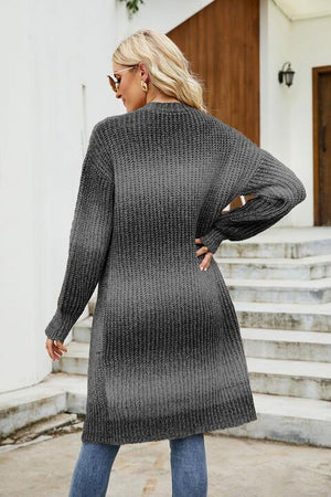 Gradient Knitted Long Open Front Cardigan - MXSTUDIO.COM