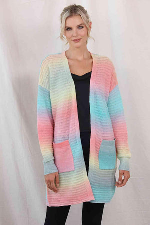 Gradient Pocketed Long Open Front Cardigan - MXSTUDIO.COM