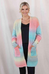 Gradient Pocketed Long Open Front Cardigan - MXSTUDIO.COM