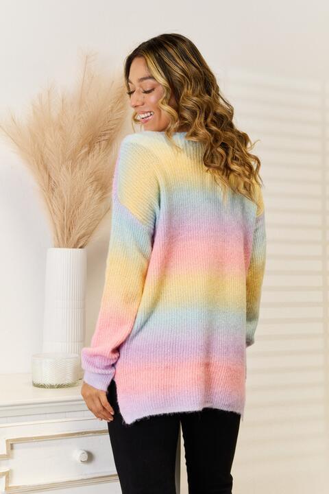 Gradient Women's V-Neck Drop Shoulder Sweater - MXSTUDIO.COM