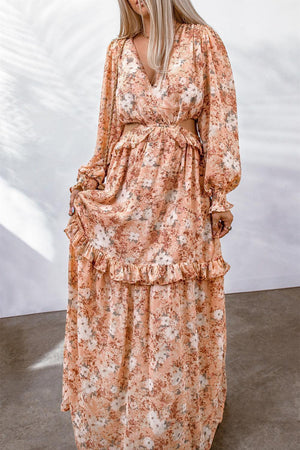 Grandiose Floral Flounce Sleeve Maxi Dress - MXSTUDIO.COM