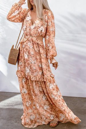 Grandiose Floral Flounce Sleeve Maxi Dress - MXSTUDIO.COM