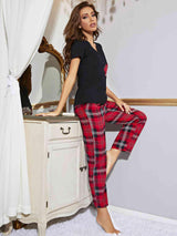 Graphic Tee And Plaid Pants 2 Piece Outfit Lounge Set - MXSTUDIO.COM