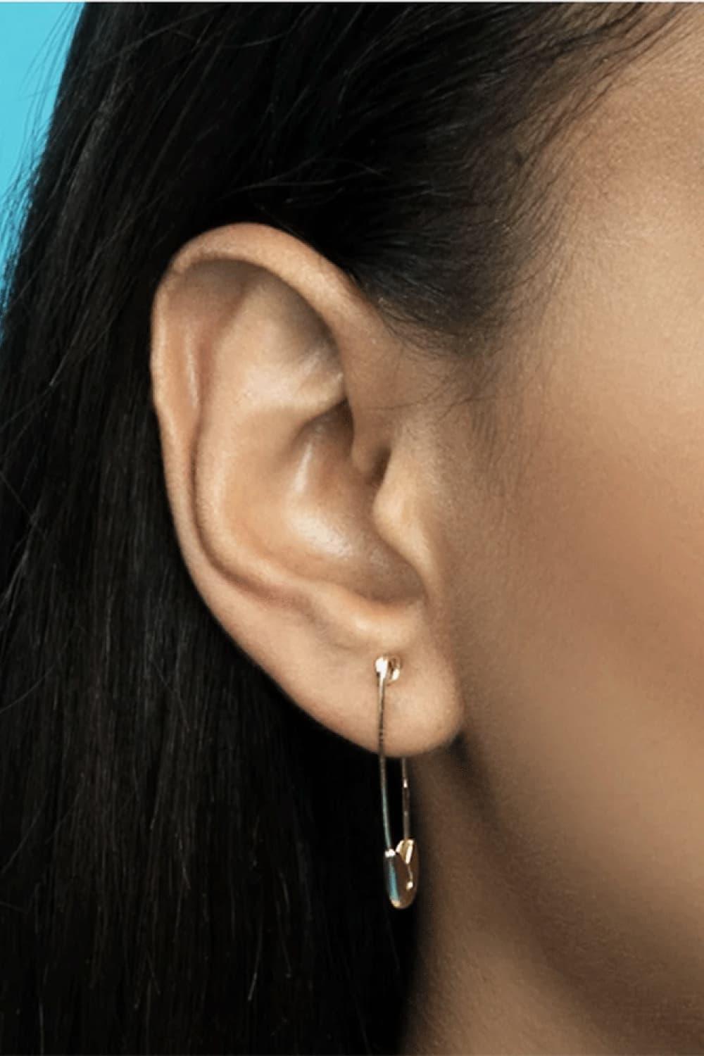 Gratified Inlaid Zircon Single Safety Pin Earring - MXSTUDIO.COM