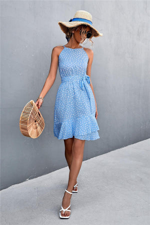 Great Day Tie Waist Sleeveless Ruffle Dress - MXSTUDIO.COM