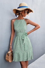 Great Day Tie Waist Sleeveless Ruffle Dress - MXSTUDIO.COM