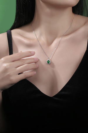 Green Oval 1.5 Carat Lab-Grown Emerald Pendant necklace - MXSTUDIO.COM