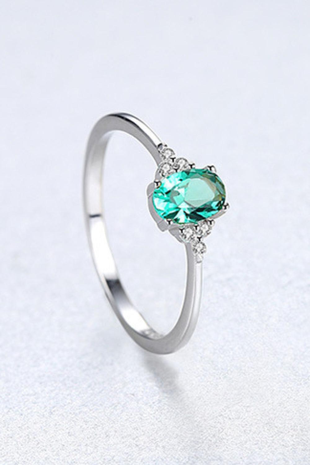 Green Oval Inlaid Zircon 925 Sterling Silver Ring - MXSTUDIO.COM