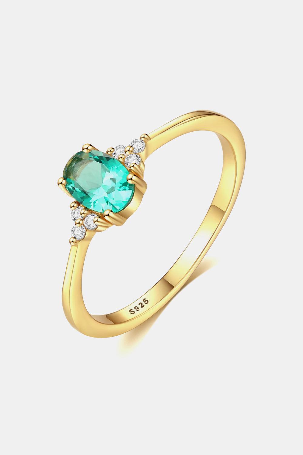 Green Oval Inlaid Zircon 925 Sterling Silver Ring - MXSTUDIO.COM