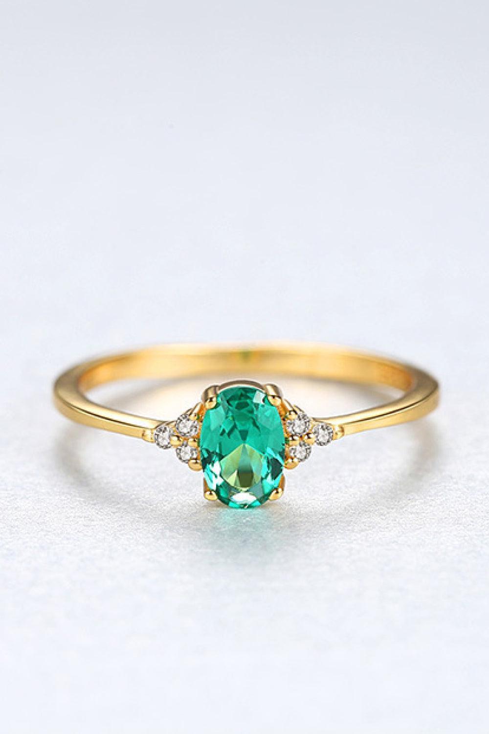 Green Oval Inlaid Zircon 925 Sterling Silver Ring - MXSTUDIO.COM