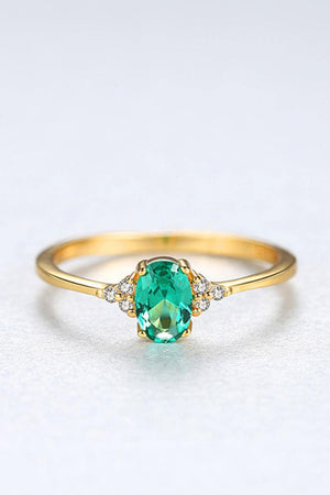 Green Oval Inlaid Zircon 925 Sterling Silver Ring - MXSTUDIO.COM