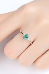 Green Oval Inlaid Zircon 925 Sterling Silver Ring - MXSTUDIO.COM