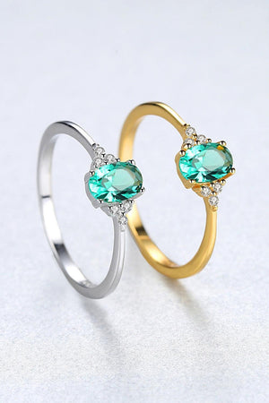 Green Oval Inlaid Zircon 925 Sterling Silver Ring - MXSTUDIO.COM