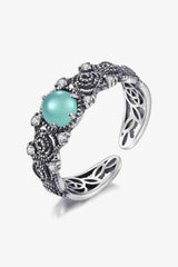 Green Round Stone 925 Sterling Silver Open Ring-MXSTUDIO.COM