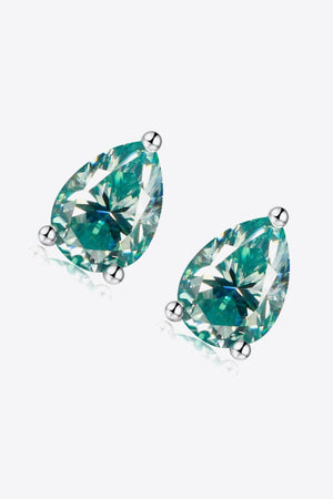 Green Teardrop Shape 2 Carat Moissanite Stud Earrings - MXSTUDIO.COM