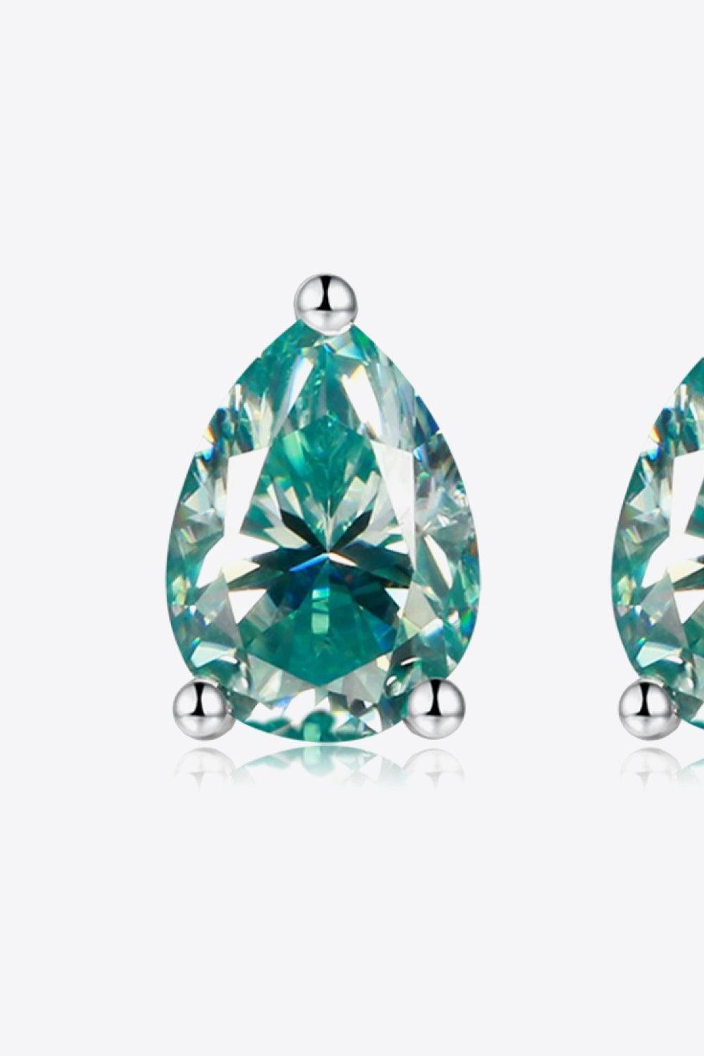 Green Teardrop Shape 2 Carat Moissanite Stud Earrings - MXSTUDIO.COM