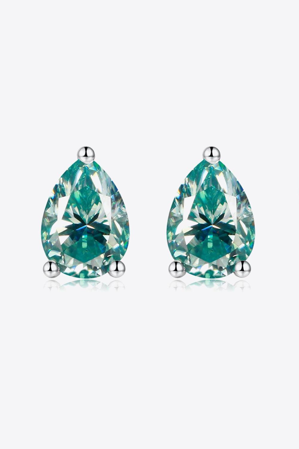 Green Teardrop Shape 2 Carat Moissanite Stud Earrings - MXSTUDIO.COM