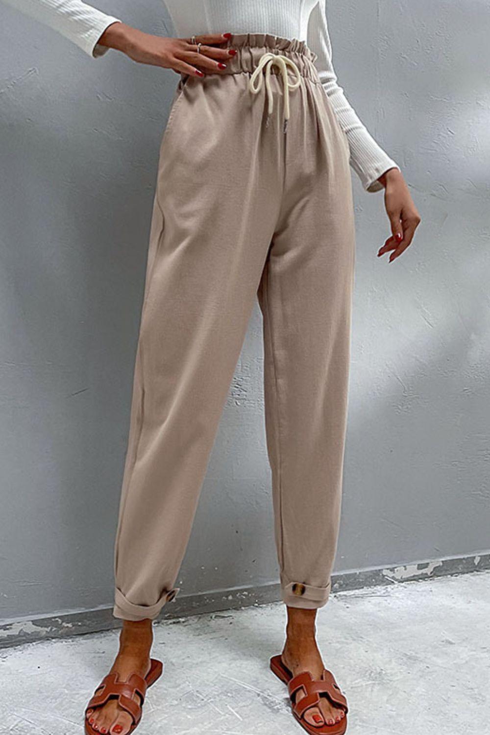 Gregarious Drawstring High Waist Paperbag Pants - MXSTUDIO.COM