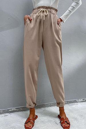 Gregarious Drawstring High Waist Paperbag Pants - MXSTUDIO.COM