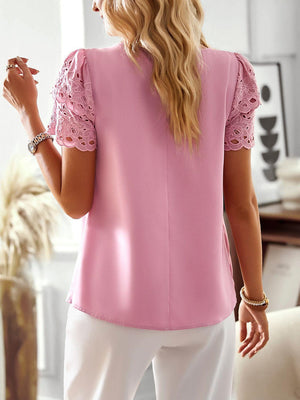 Grit And Grace Short Sleeve Eyelet Blouse - MXSTUDIO.COM