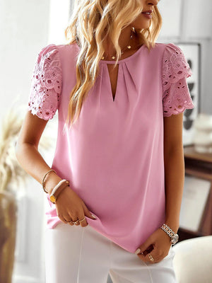 Grit And Grace Short Sleeve Eyelet Blouse - MXSTUDIO.COM