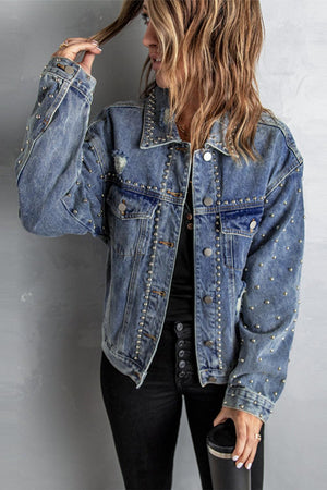 Gritty Studded Button Down Denim Jacket - MXSTUDIO.COM