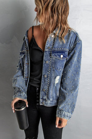 Gritty Studded Button Down Denim Jacket - MXSTUDIO.COM