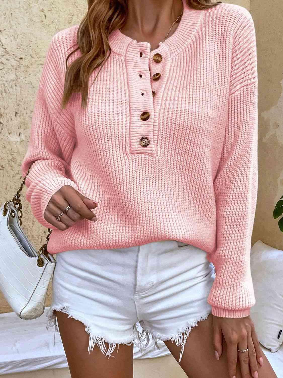 Guaranteed Warmth Knitted Half Button Sweater-MXSTUDIO.COM