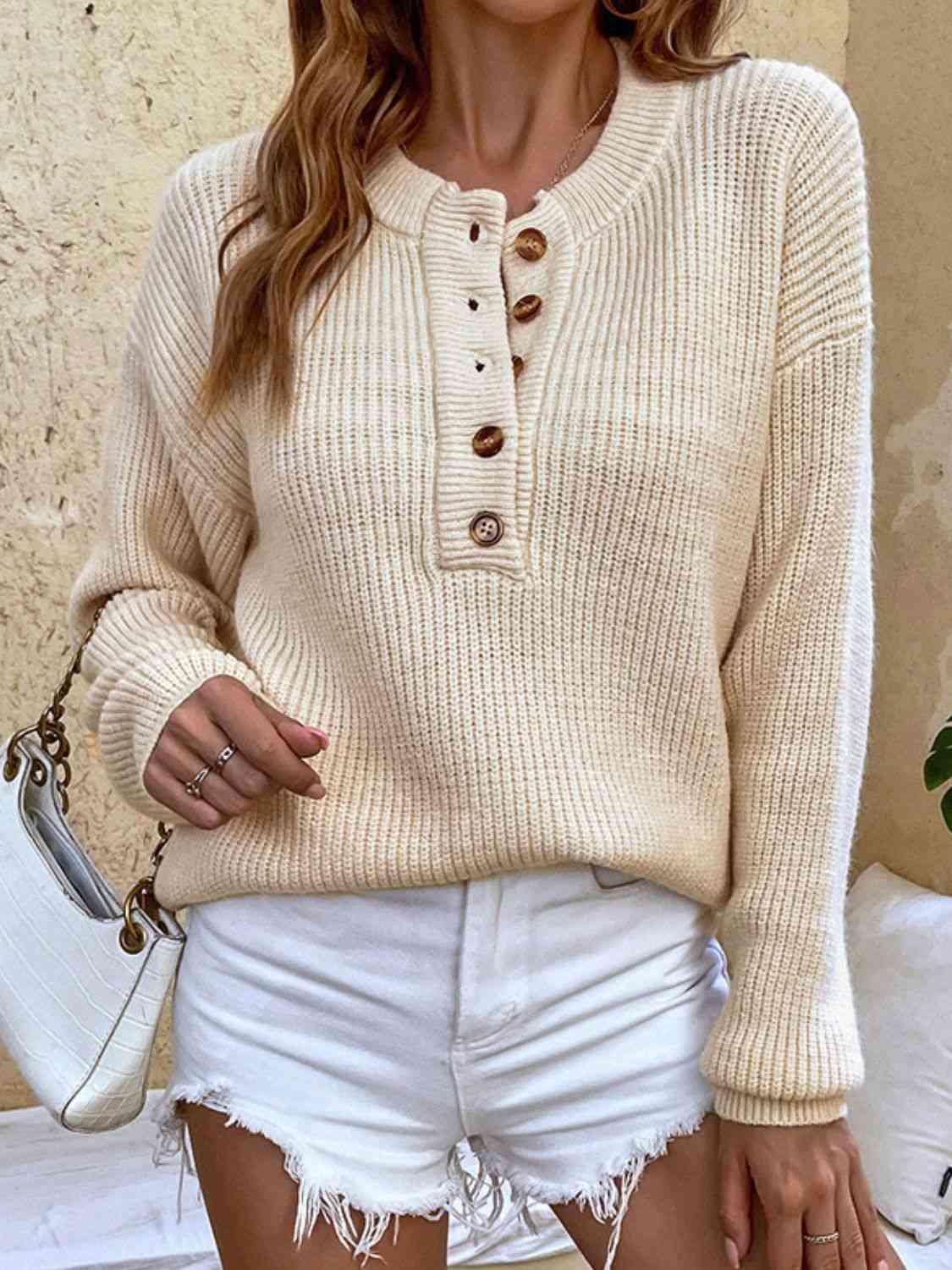 Guaranteed Warmth Knitted Half Button Sweater-MXSTUDIO.COM