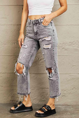 Gutsy Straight Leg Ripped Cropped Jeans - MXSTUDIO.COM