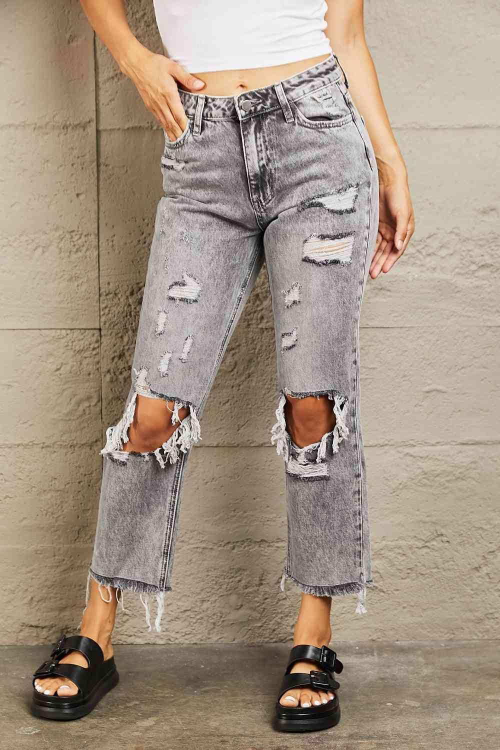 Gutsy Straight Leg Ripped Cropped Jeans - MXSTUDIO.COM
