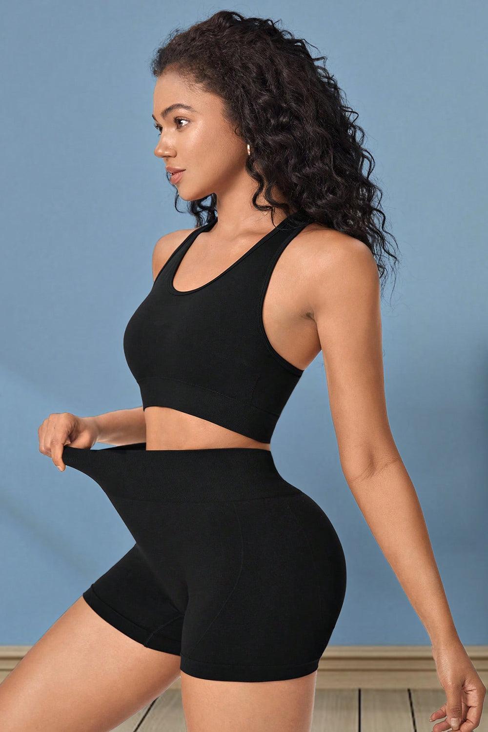 Gym Cutie Black Sports Bra and Shorts Athletic Set - MXSTUDIO.COM