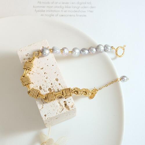 Half Pearl Half Chain Stainless Steel Fashion Bracelet-MXSTUDIO.COM