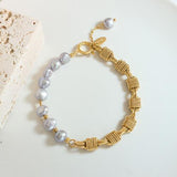 Half Pearl Half Chain Stainless Steel Fashion Bracelet-MXSTUDIO.COM